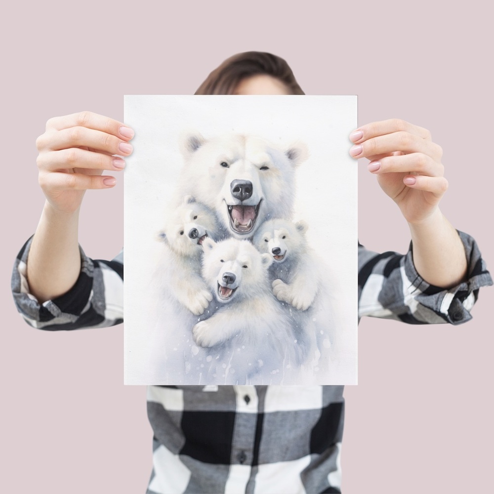 Watercolor Polar Bear Family Portrait Wall Art Illustration Print Unframed - Picture 4 of 6